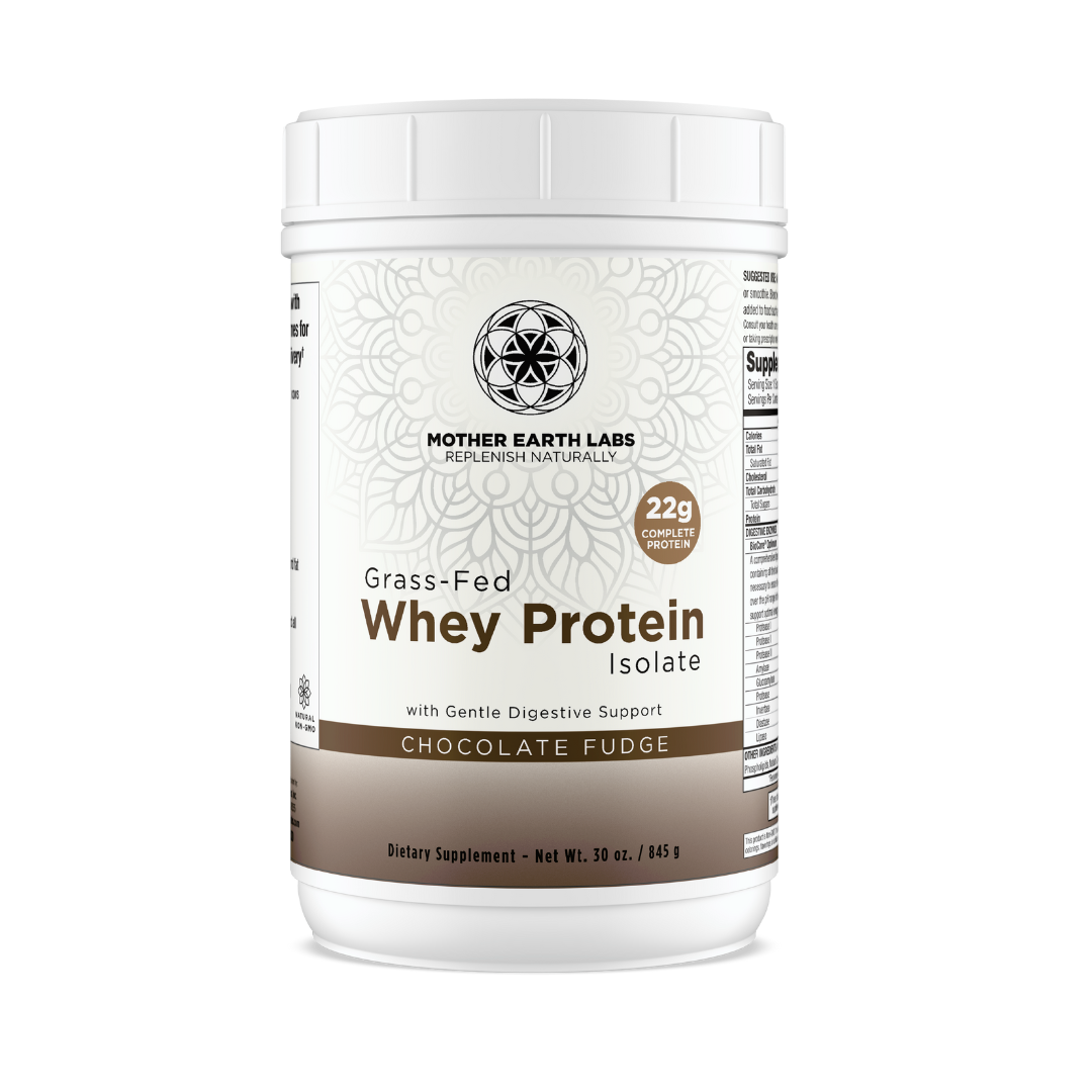 Grass-fed whey protein isolate powder, Chocolate Fudge, by Mother Earth Labs