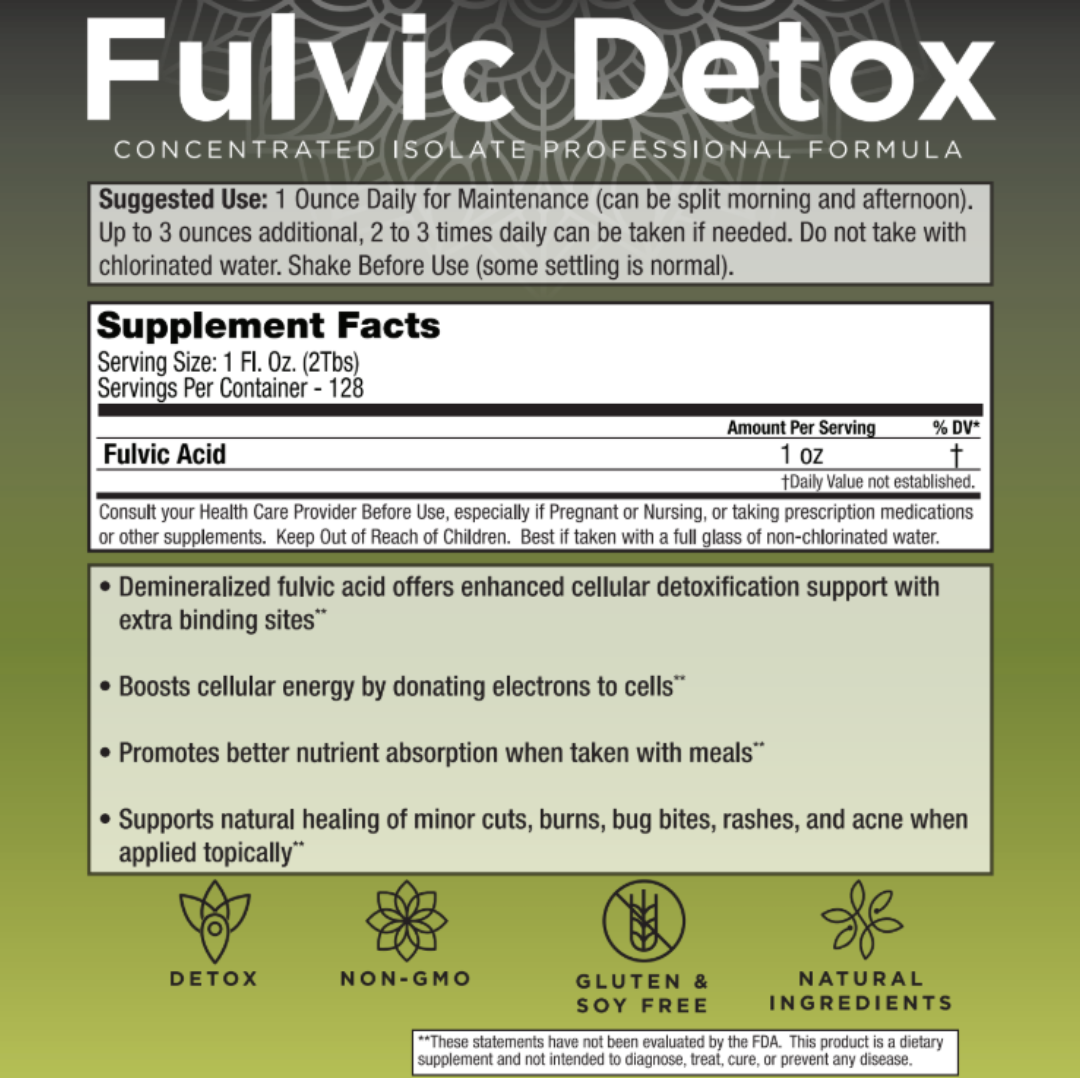 Fulvic Detox demineralized fulvic acid liquid, 1 gallon, by Mother Earth Labs