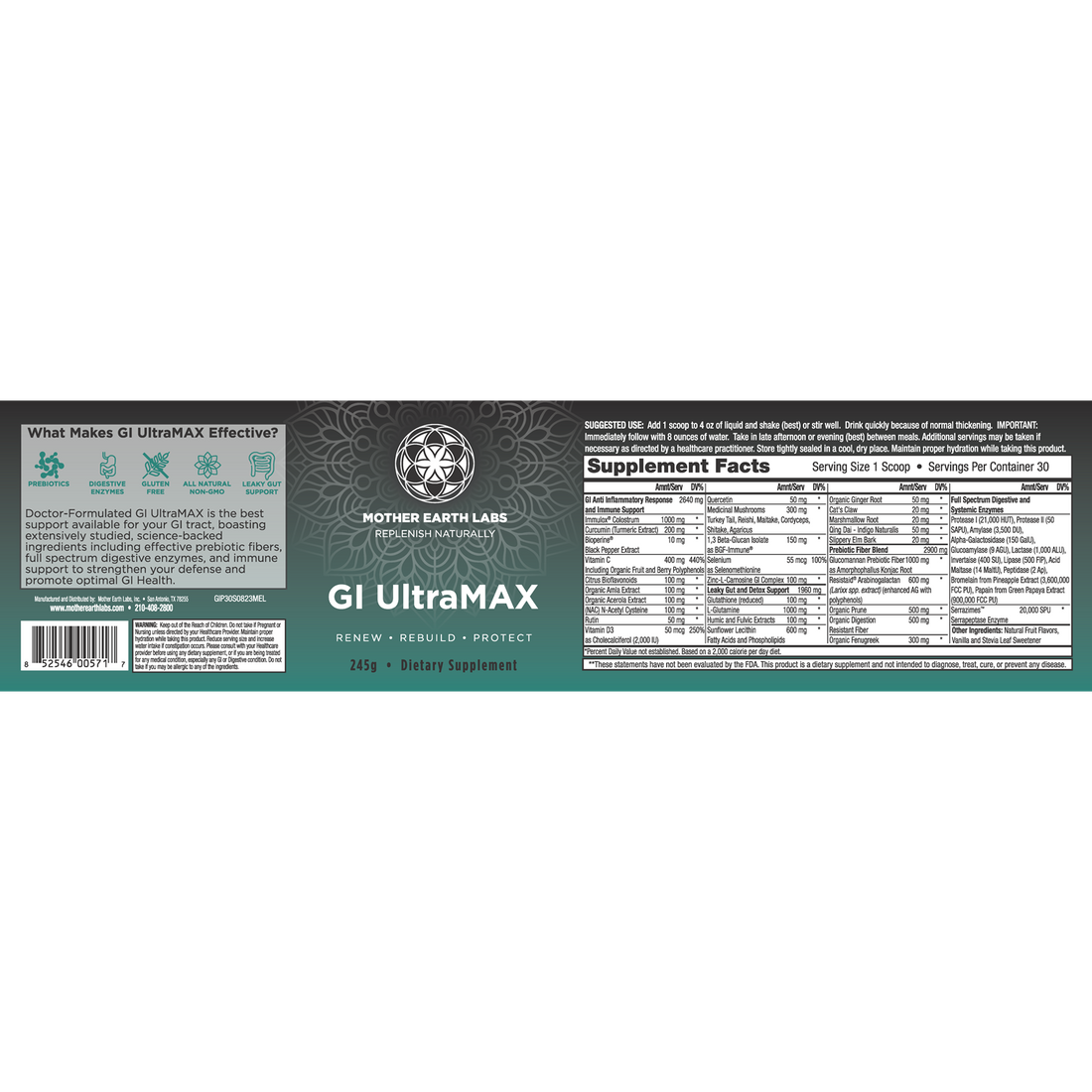 GI UltraMAX gut health powder with zinc carnosine, L-glutamine and colostrum