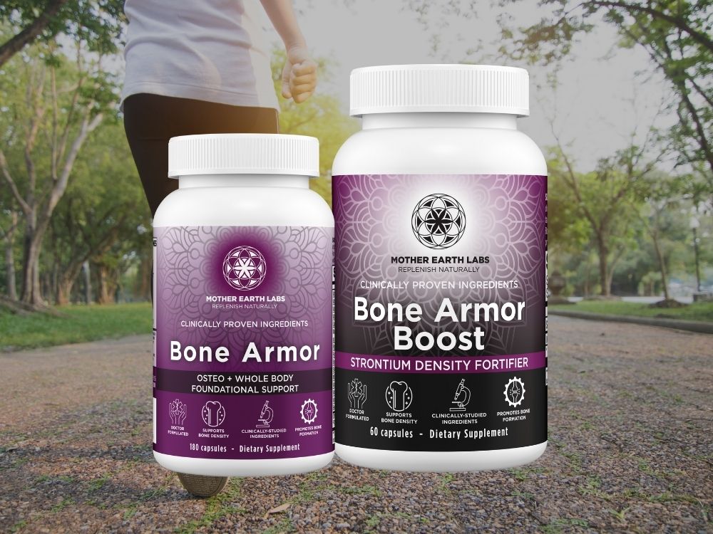 Two bottles of Mother Earth Labs Bone Armor supplements 