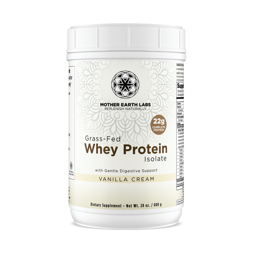 Grass-fed whey protein isolate powder, Vanilla Cream, by Mother Earth Labs