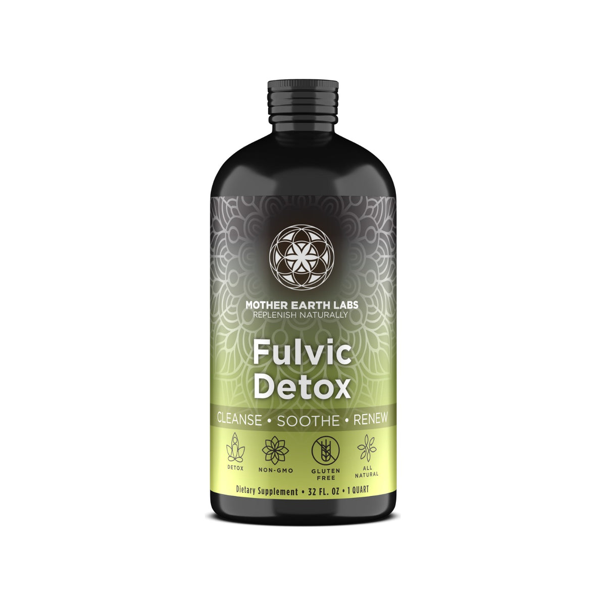 Fulvic Detox Liquid – Demineralized Fulvic Acid, 32 oz Glass Quart by Mother Earth Labs