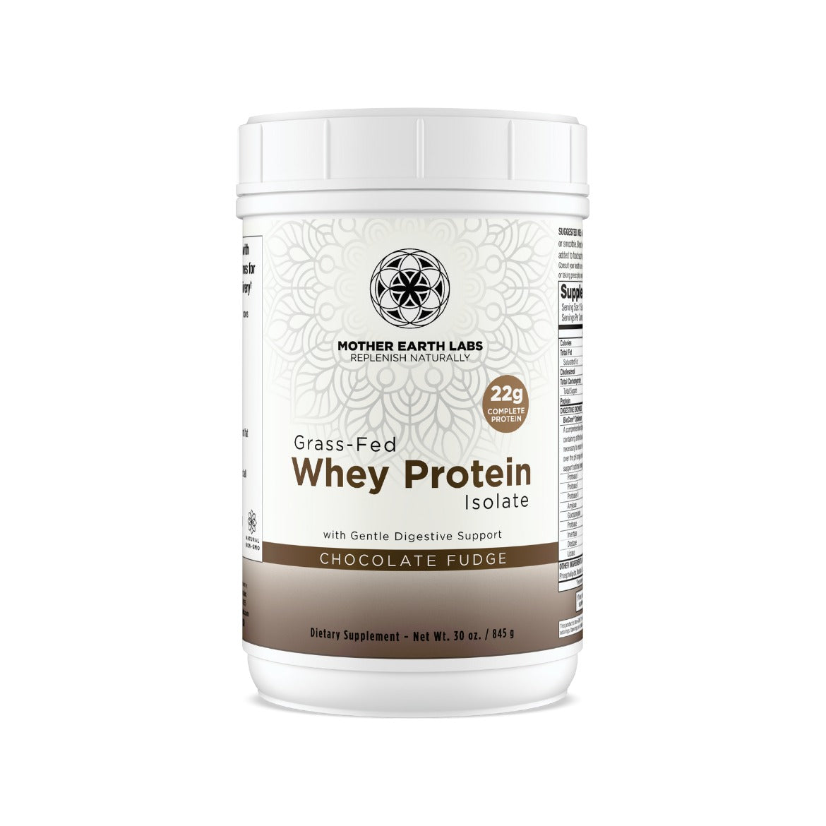Grass-fed whey protein isolate powder, Chocolate Fudge, by Mother Earth Labs