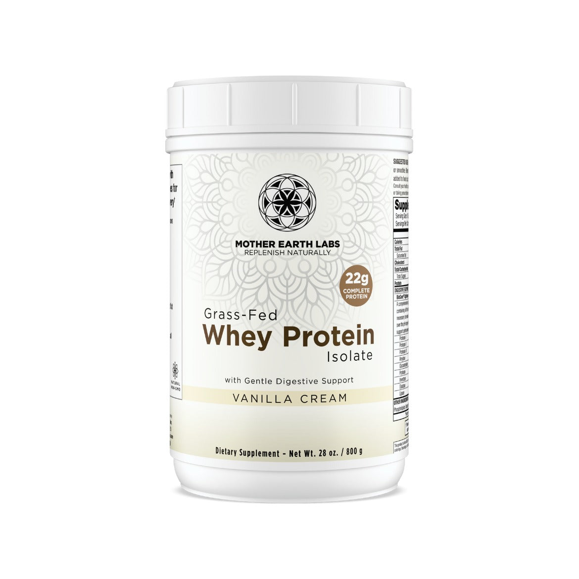 Grass-fed whey protein isolate powder, Vanilla Cream, by Mother Earth Labs