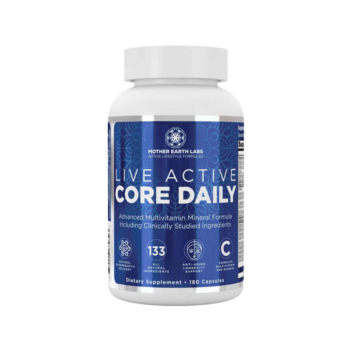 Live Active Core Daily healthy aging multivitamin capsules by Mother Earth Labs