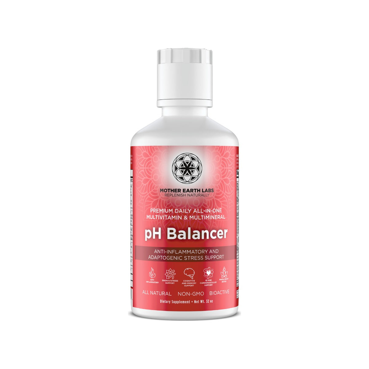 pH Balancer Liquid Multivitamin with Adaptogens – 32 oz Round Quart by Mother Earth Labs