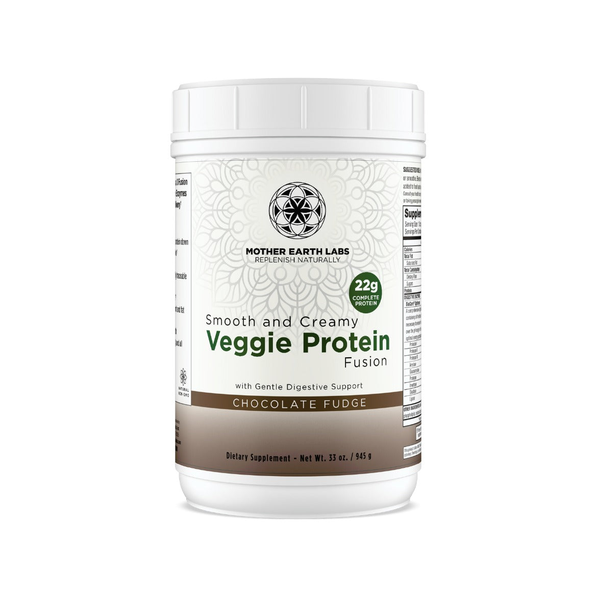 Veggie Protein Fusion chocolate plant-based protein powder, Chocolate Fudge, 30 servings, by Mother Earth Labs