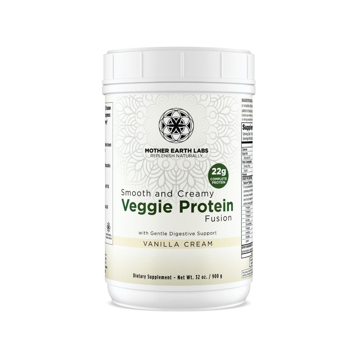 Veggie Protein Fusion vanilla plant-based protein powder, Vanilla Cream, 30 servings, by Mother Earth Labs