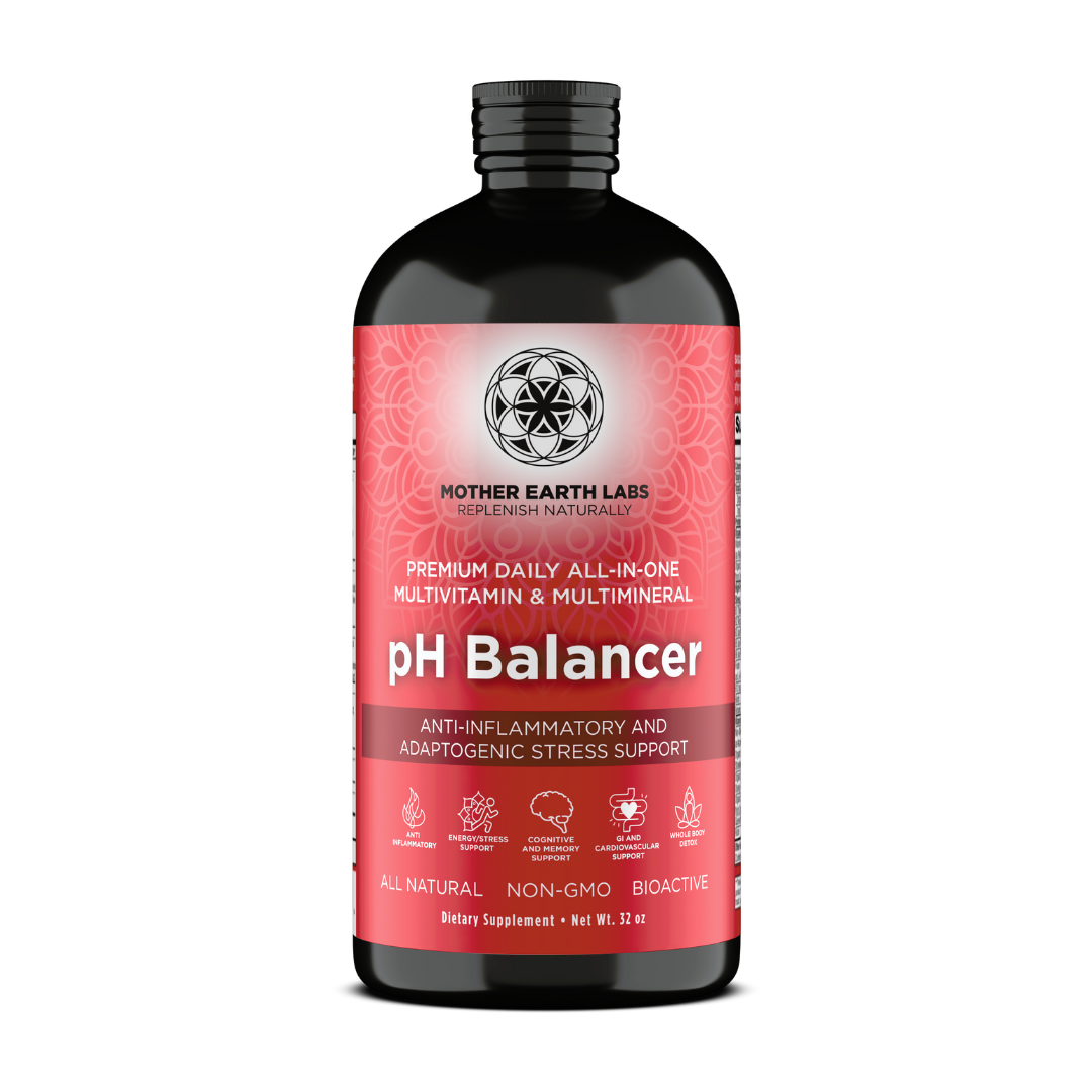 pH Balancer Liquid Multivitamin with Adaptogens – 32 oz Glass Quart by Mother Earth Labs